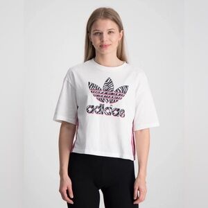 ADIDAS Animal Trefoil Tee girls Teen Crop T-Shirt Size 14-15y XLarge Logo NEW